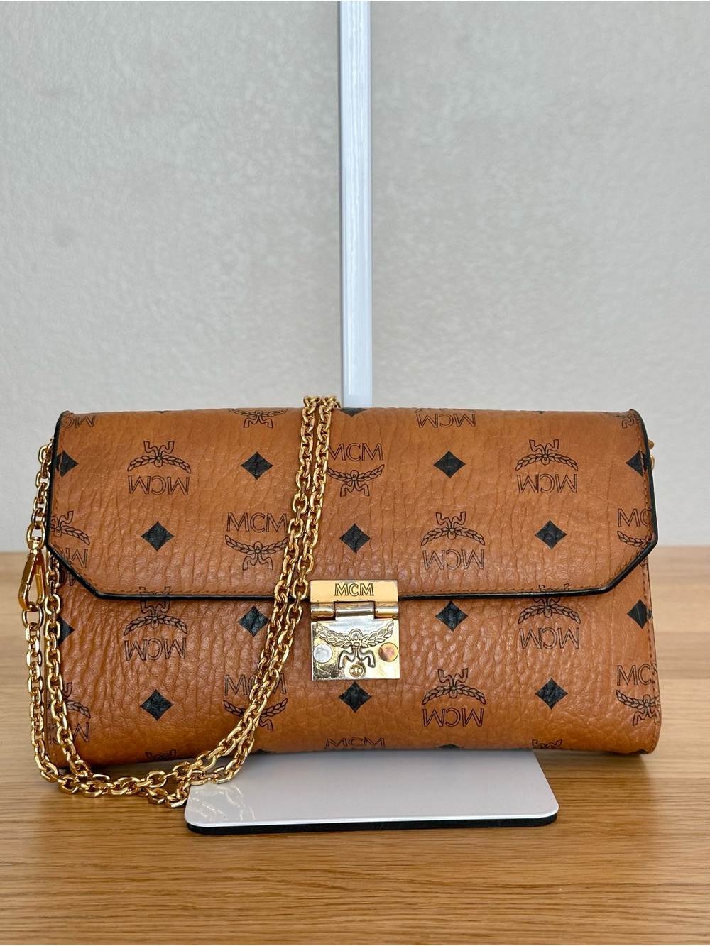 MCM cognac shoulder/crossbody chain bag